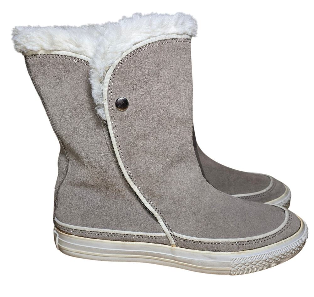 Converse All Stars Beverly Tan High Top Sneaker Boots Faux Fur US Womens 9.5